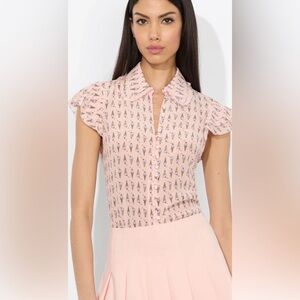 Alice and Olivia Pink Ice Cream Print Women's Martel Silk Blouse Size Small